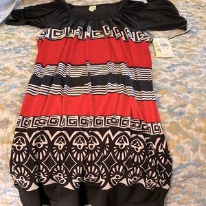 Womens Black Red Coral Cold Shoulder Flutter Sleeve Tunic/Dress